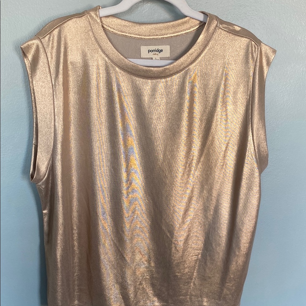 Anthropologie Porridge Gold Metallic Sleeveless Top